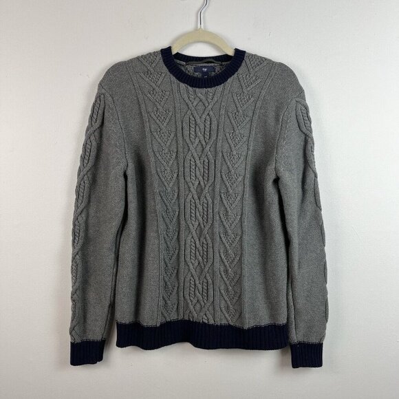 Gap‎ Men's Long Sleeve Cable Knit Sweater Crew Neck Pull Over Size Medium Gray - Picture 1 of 11